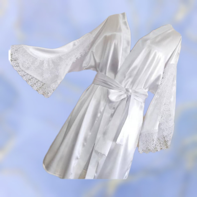 ربدوشامبر ساتن ال ایکس زنانه با سر آستین گیپور گلدوزی